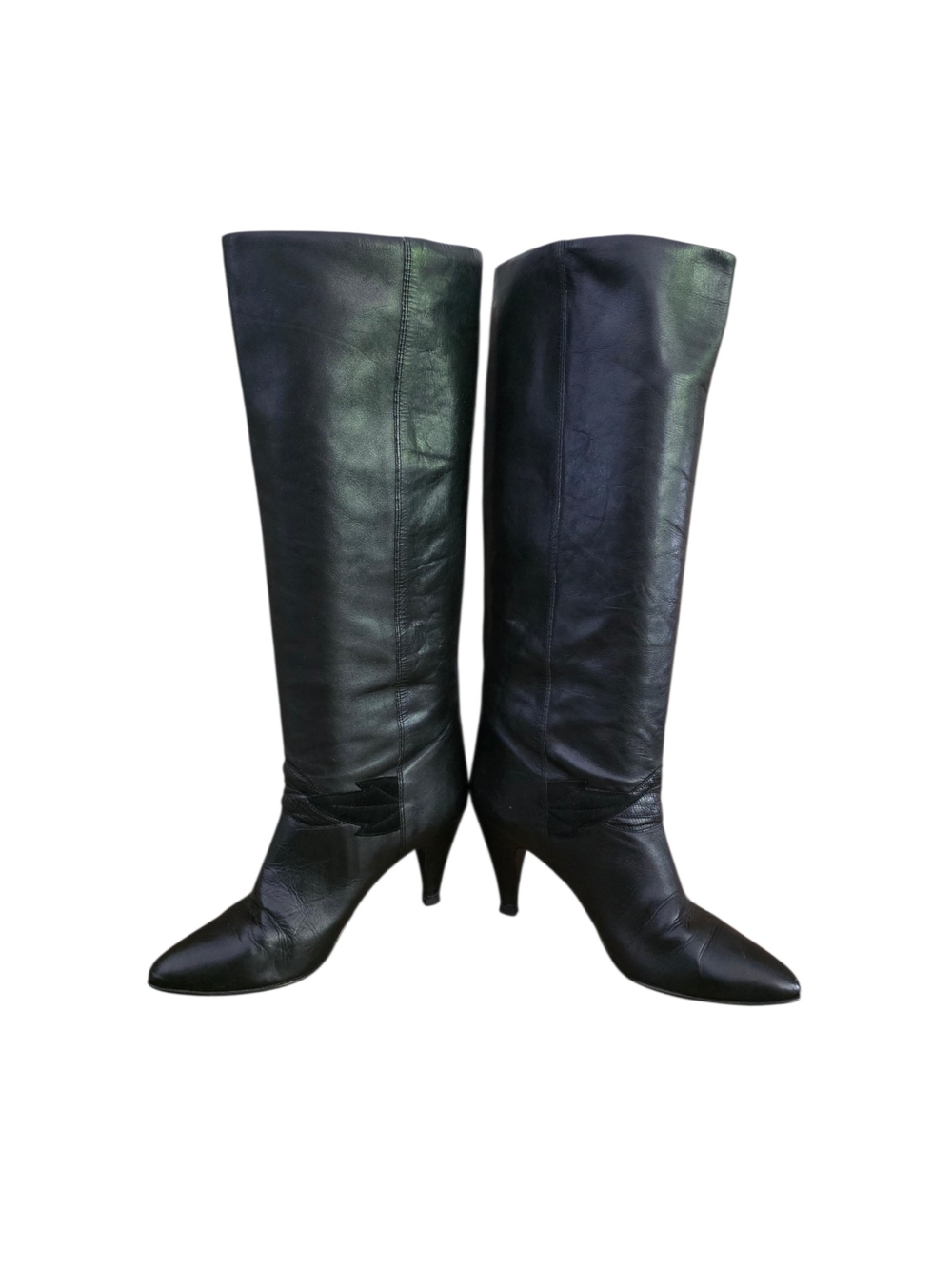 Vintage Gloria Vanderbilt Black Leather Knee-High Stiletto Boots 7 - Picture 3 of 6